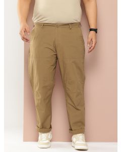 Khaki Plus Size Regular Fit Mid-Rise Solid Woven Trousers