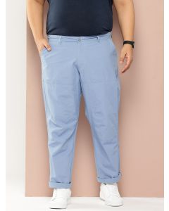 MidBlue Plus Size Regular Fit Mid-Rise Solid Woven Trousers