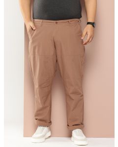 Peach Plus Size Regular Fit Mid-Rise Solid Woven Trousers