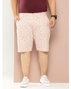 Beige Plus Size Regular Fit Mid-Rise Geometric Print Woven Outdoor Shorts