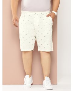 Off White Plus Size Regular Fit Mid-Rise Micro Ditsy Printed Woven Outdoor Shorts