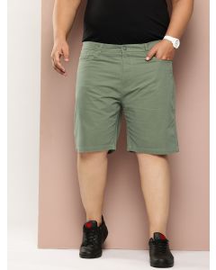 Olive Plus Size Regular Fit Mid-Rise Cotton Woven Chinos Shorts