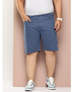 Blue Plus Size Regular Fit Mid-Rise Cotton Woven Chinos Shorts