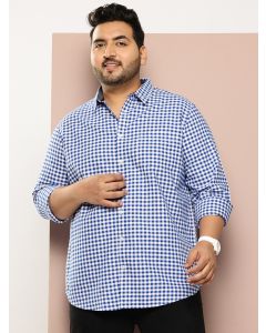 RoyalBlue Plus Size Regular Fit Long Sleeves Gingham Checks Woven Casual Shirt
