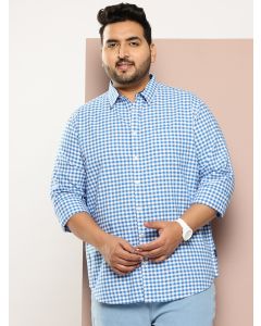 Blue Plus Size Regular Fit Long Sleeves Gingham Checks Woven Casual Shirt