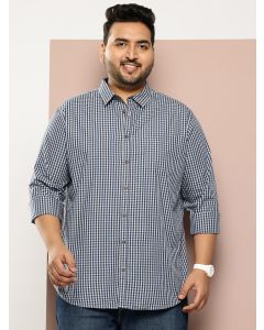 Navy Plus Size Regular Fit Long Sleeves Gingham Checks Woven Casual Shirt