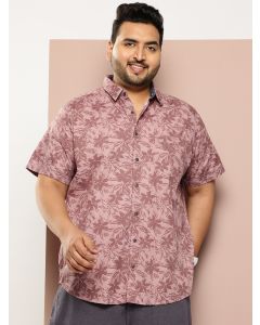 Pink Plus Size Regular Fit Short Sleeves Spread Collar Floral Print Woven Casual Shirt