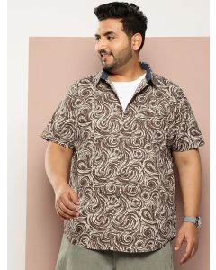 Green Plus Size Regular Fit Short Sleeves Abstract Print Woven Casual Shirt
