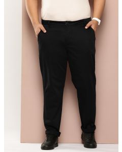 Black Plus Size Mid-Rise Regular Fit Woven Chinos Trouser