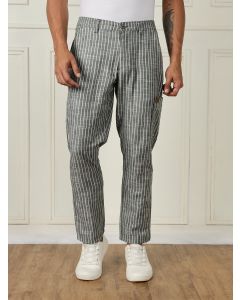 Green Mid-Rise Straight Fit Striped Linen Trouser