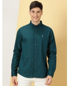 Teal Slim Fit Long Sleeves Button Down Collar Twill Casual Shirt