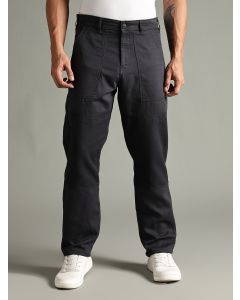 Dark Grey Mid-Rise Relaxed Fit Woven Trouser