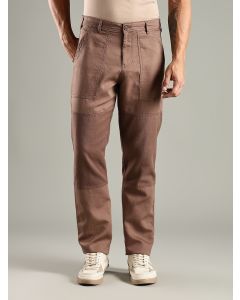 Light Brown Mid-Rise Relaxed Fit Woven Trouser