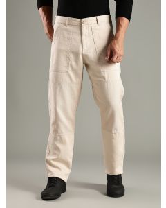 Cream Mid-Rise Relaxed Fit Woven Trouser