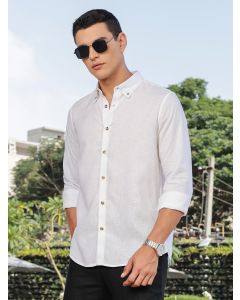White Slim Fit Long Sleeves Button-Down Collar Lyocel Linen Casual Shirt