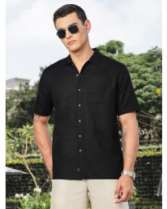 Black Short Sleeves Oversized Cotton Linen Casual Shirt