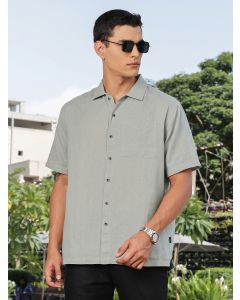 Grey Short Sleeves Oversized Cotton Linen Casual Shirt