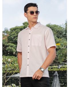 Pink Short Sleeves Oversized Cotton Linen Casual Shirt