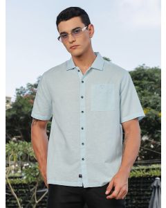 Sky Blue Short Sleeves Oversized Cotton Linen Casual Shirt