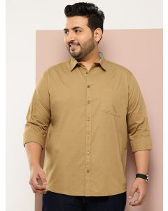 Khaki Plus Size Regular Fit Long Sleeves Spread Collar Casual Shirt