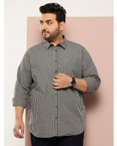 Black Plus Size Regular Fit Long Sleeves Gingham Checks Woven Casual Shirt