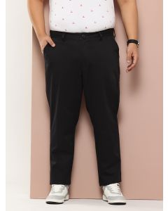 Black Plus Size Straight Fit Mid-Rise Solid Chinos Trouser