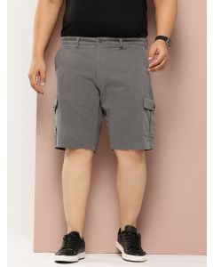 Steel Grey Plus Size Regular Fit Mid-Rise Woven Cargo Shorts