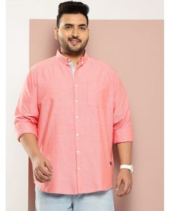 Red Plus Size Regular Fit Long Sleeves Button-Down Collar Oxford Casual Shirt