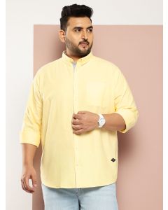 Yellow Plus Size Regular Fit Long Sleeves Button-Down Collar Oxford Casual Shirt
