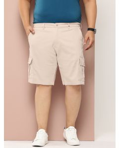 Cream Plus Size Regular Fit Mid-Rise Woven Cargo Shorts