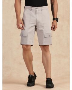 Grey Straight Fit Mid-Rise Cargo Shorts