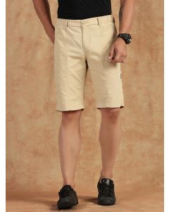 Beige Regular Fit Mid Rise Pure Cotton Shorts