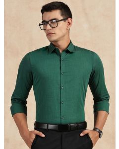 Dark Green Slim Fit Long Sleeves Button-Down Collar Solid Filafil Formal Shirt