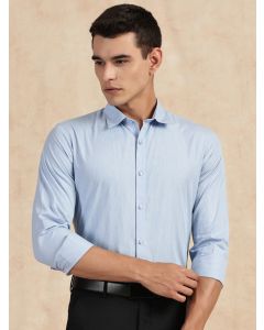 Light Blue Slim Fit Long Sleeves Button-Down Collar Solid Filafil Formal Shirt