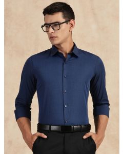 Navy Slim Fit Long Sleeves Button-Down Collar Solid Filafil Formal Shirt