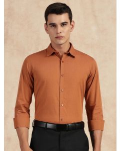 Orange Slim Fit Long Sleeves Button-Down Collar Solid Filafil Formal Shirt