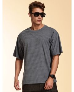 Blue Towel Terry Oversized Short Sleeves Round Neck Solid Knitted Tshirt