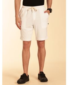 White Regular Fit Mid-Rise Knee Length Drawstring Closure Knitted Shorts