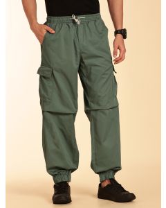SeaGreen Mid-Rise Regular Fit Parashute Cargos Trousers