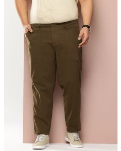 Dark Olive Plus Size Smart Easy Wash Regular Fit Mid-Rise Solid Woven Trouser