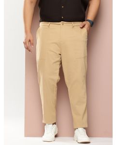 Khaki Plus Size Smart Easy Wash Regular Fit Mid-Rise Solid Woven Trouser