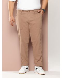 Tan Plus Size Smart Easy Wash Regular Fit Mid-Rise Solid Woven Trouser