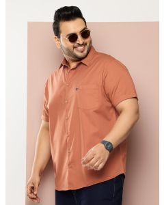 Rust Premium Plus Size Regular Fit Short Sleeves Spread Collar Solid Casual Shirt
