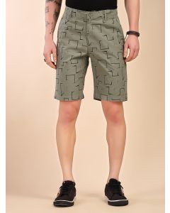 Mint Mid-Rise Regular Fit Geometric Print Cotton Woven Chinos Shorts