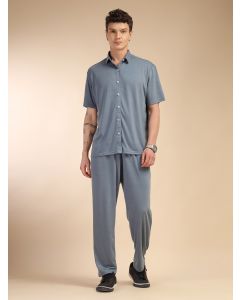 Blue Relaxed Fit Solid Polyester Co-Ord Set