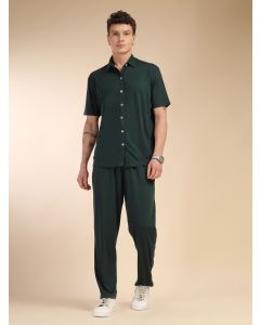 Bottle Green Relaxed Fit Solid Polyester Co-Ord Set
