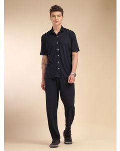 Navy Relaxed Fit Solid Polyester Co-Ord Set