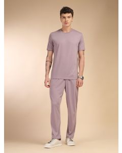 Lilac Round Neck Relaxed Fit Solid Polyester Co-Ord Set