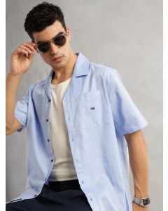 Blue Oversized Fit Short Sleeves Cuban Collar Gingham Checks 100% Cotton Casual Shirt