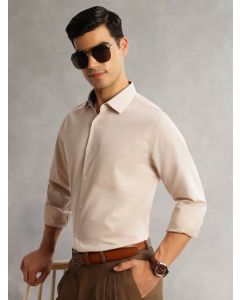 Beige Regular Fit Long Sleeves Cutaway Collar 100% Cotton Filafil Formal Shirt